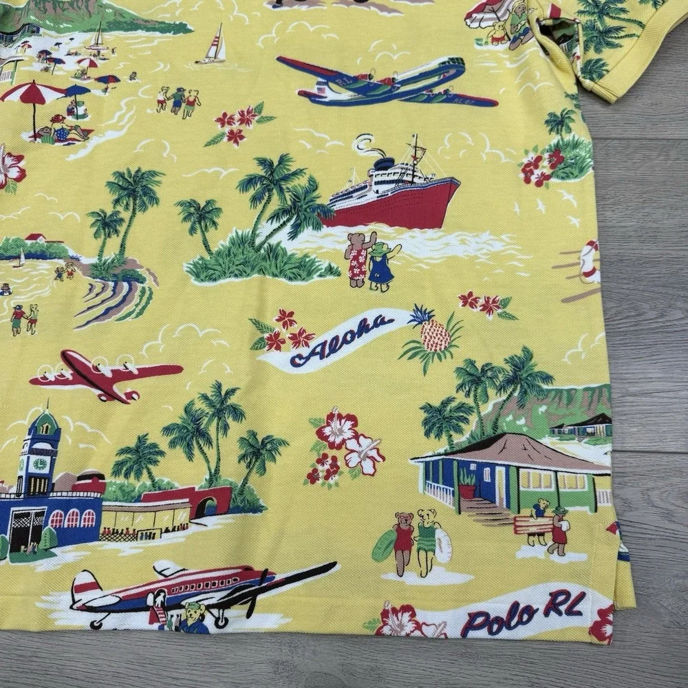 NWT Polo Ralph Lauren Polo Bear Hawaiian Tropical Aloha Polo Shirt Sz M Bear